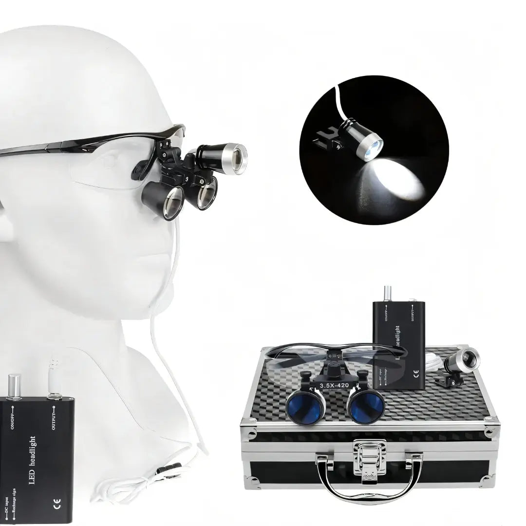 Dental Loupes with LED Headlight – Premium Optical Kit Dentiphoto