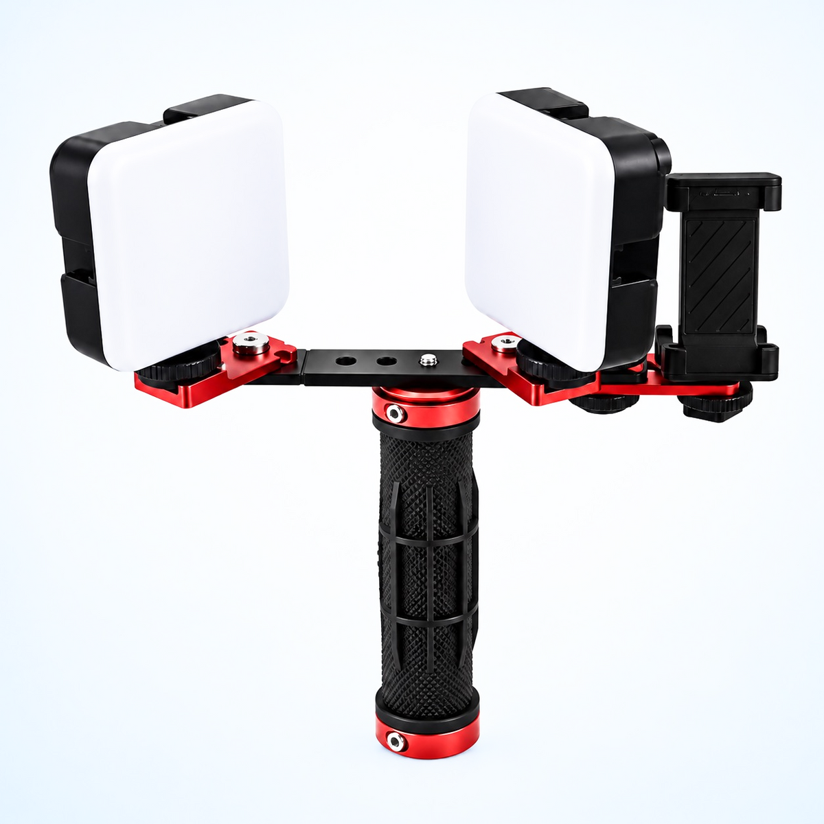Kit de deux lampes pour photographie dentaire avec smartphone — deux LED de 5600 K, 6000 lumens chacune, support et étui pour téléphone