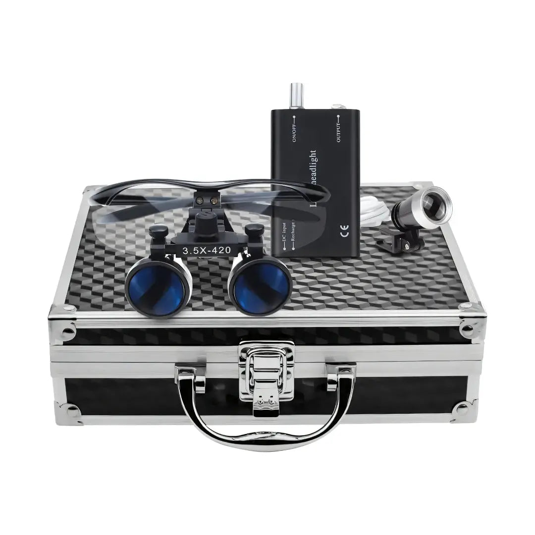 Dental Loupes with LED Headlight – Premium Optical Kit Dentiphoto