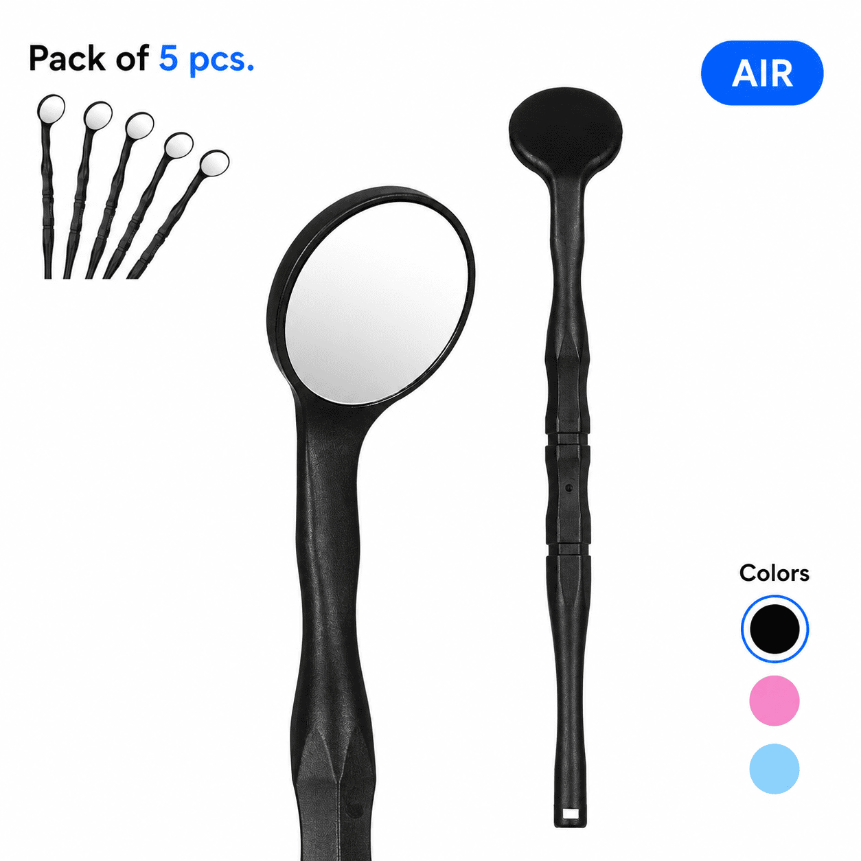 Espejo dental de aire UltraClear — línea Endo negra de 24 mm, 5 unidades