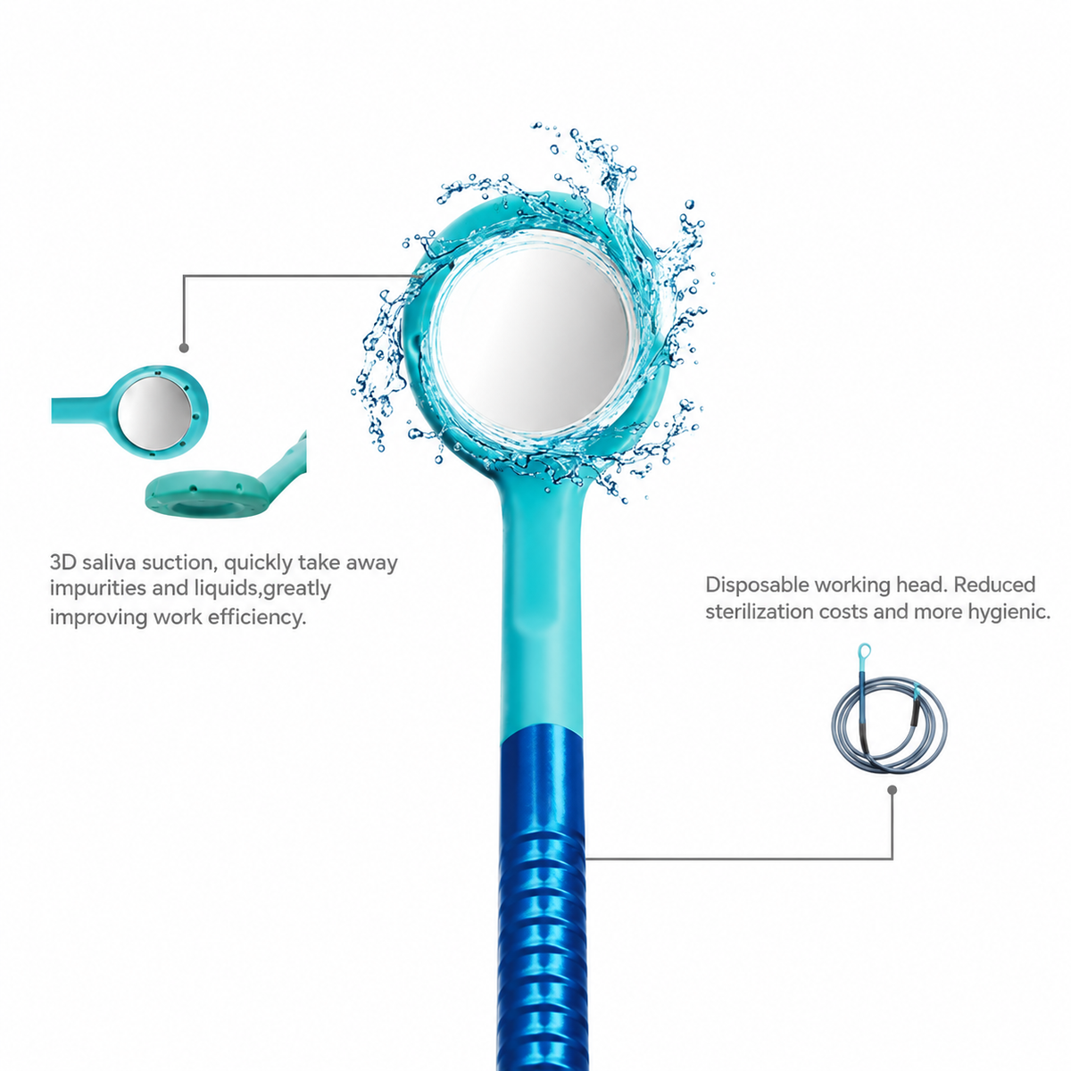 Dental Suction Mirror Kit – 2-in-1 Saliva Ejector with 50 Disposable Mirror Heads