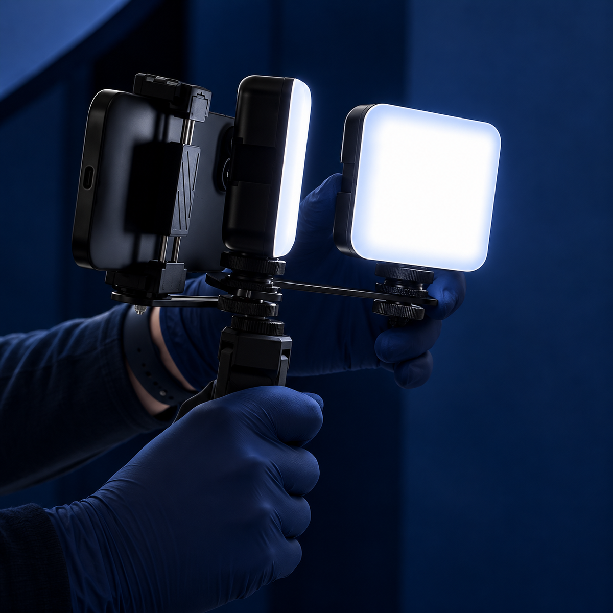 Dentiphoto Twin Light スマートフォン歯科撮影用 — 100 mmマクロレンズ・CPLフィルター付きデュアルLED、USB-C