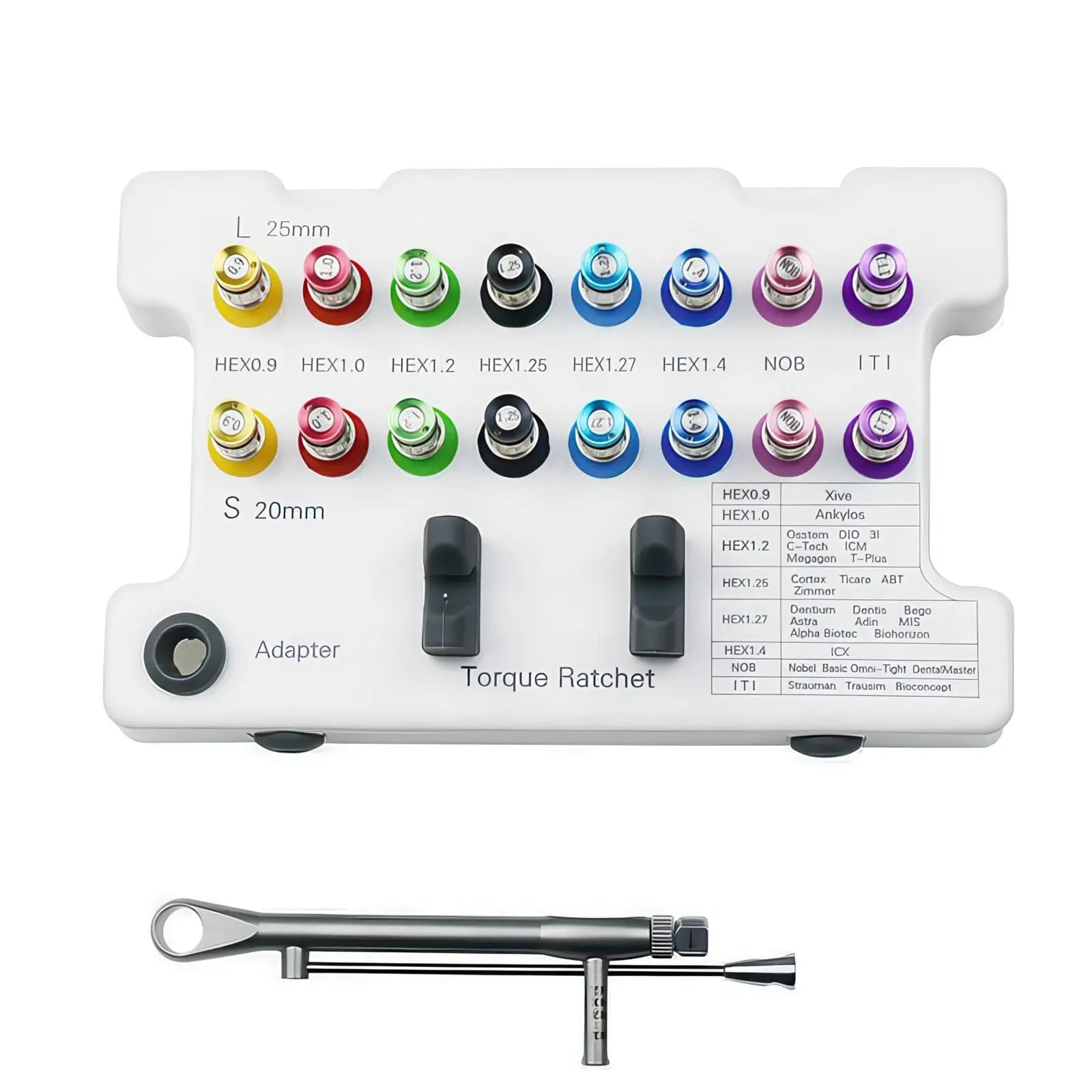 Universal Prosthetic and Implant Screw Removal Kits and Contra-Angle Torque Wrench with Adjustable Head Dentigear