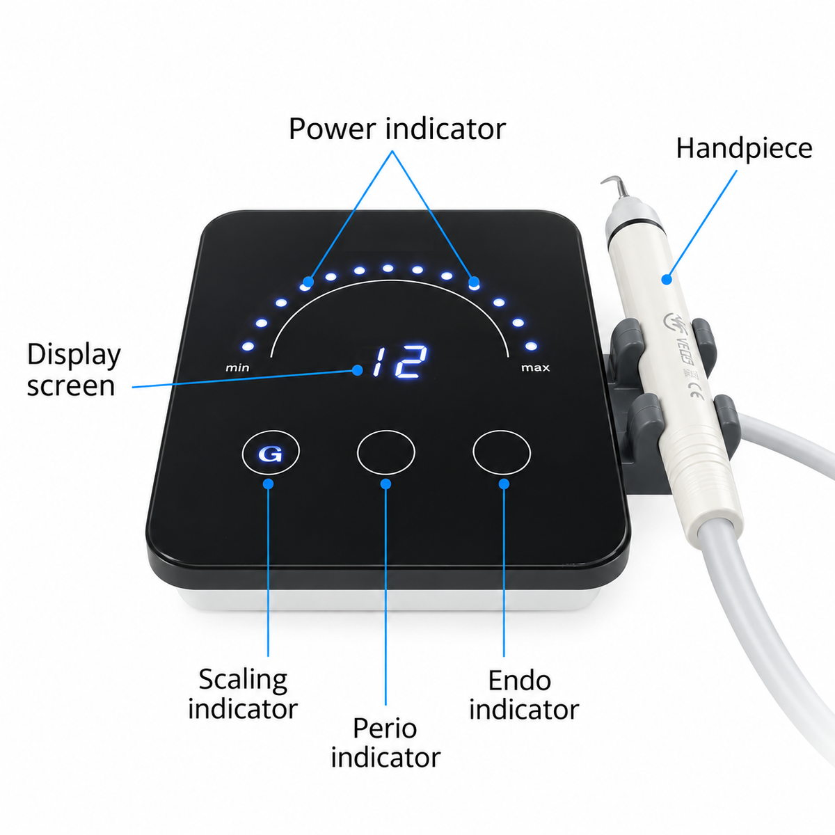 Ultrasonido de detartraje multifunción VET-6 con pantalla táctil completa — modos supragingival, subgingival, endodóntico y para implantes