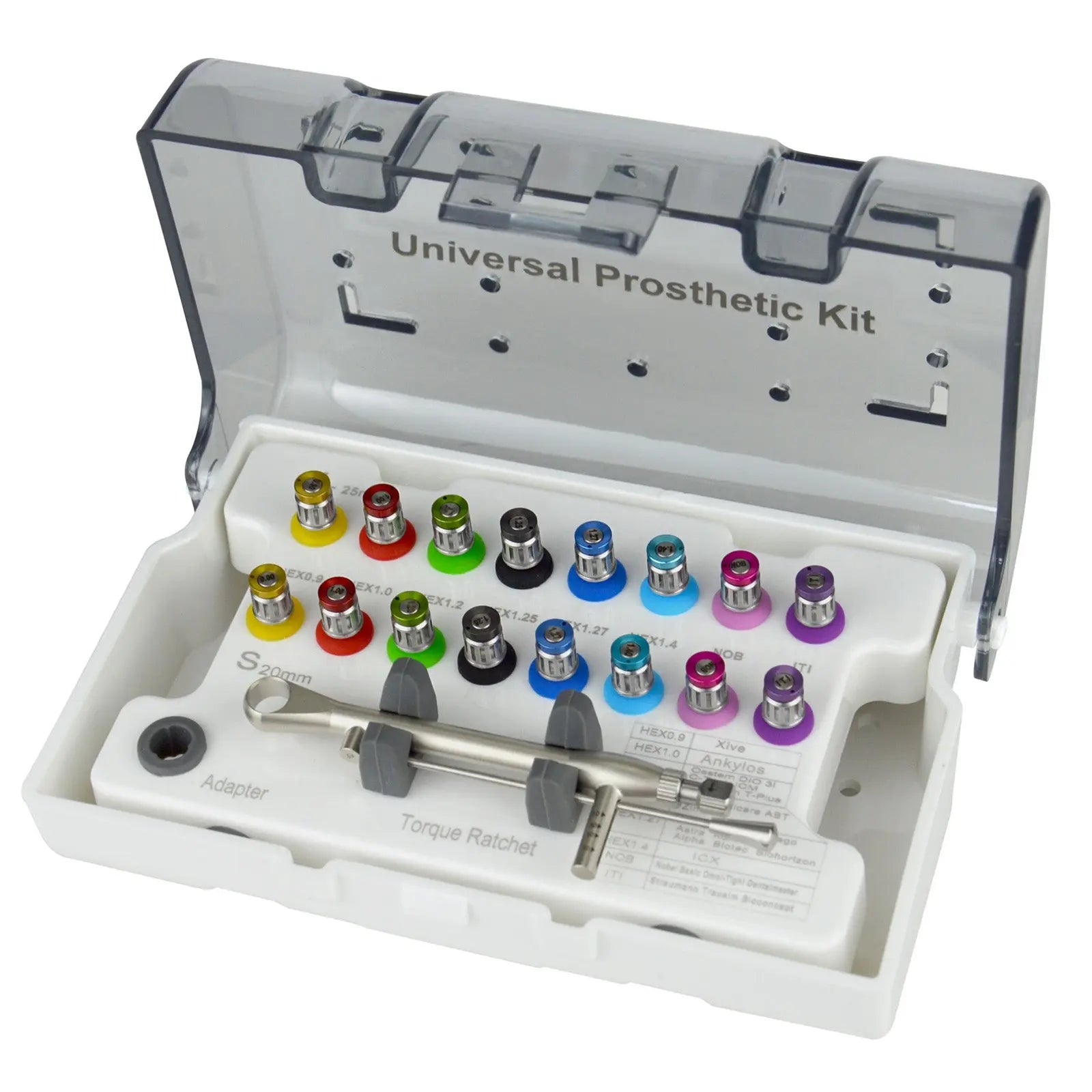 Universal Prosthetic and Implant Screw Removal Kits and Contra-Angle Torque Wrench with Adjustable Head Dentigear