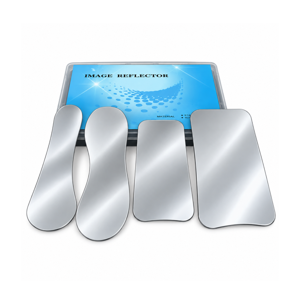 Set of 4 Stainless Steel Mirrors for Dental Photography — Occlusal, Buccal and Lingual, Autoclavable