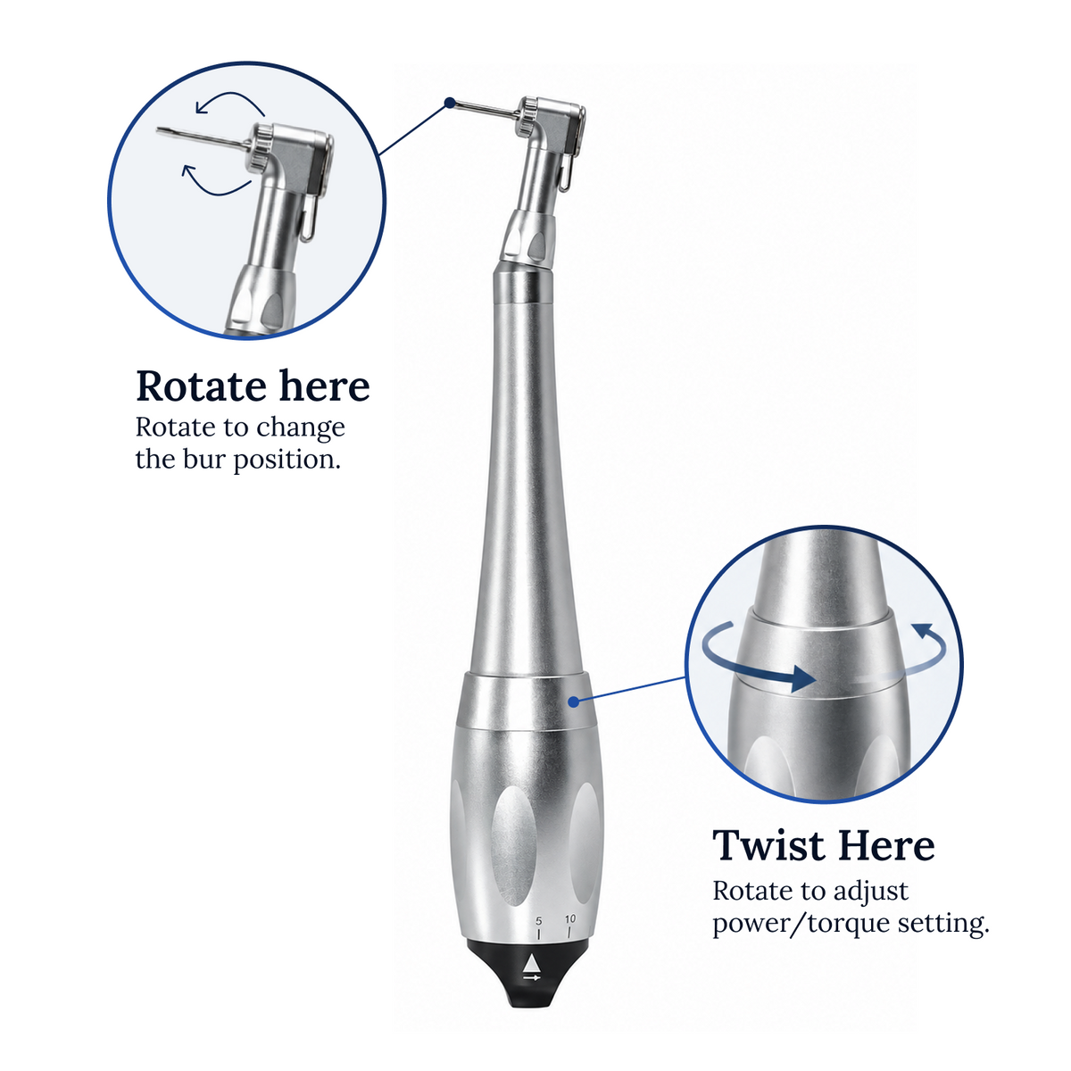 Torq Control Universal-Implantat-Drehmomentschlüssel-Set 5–35 N·cm – Winkelstückkopf, Click-Lock, 12 Präzisions-Schraubendreher