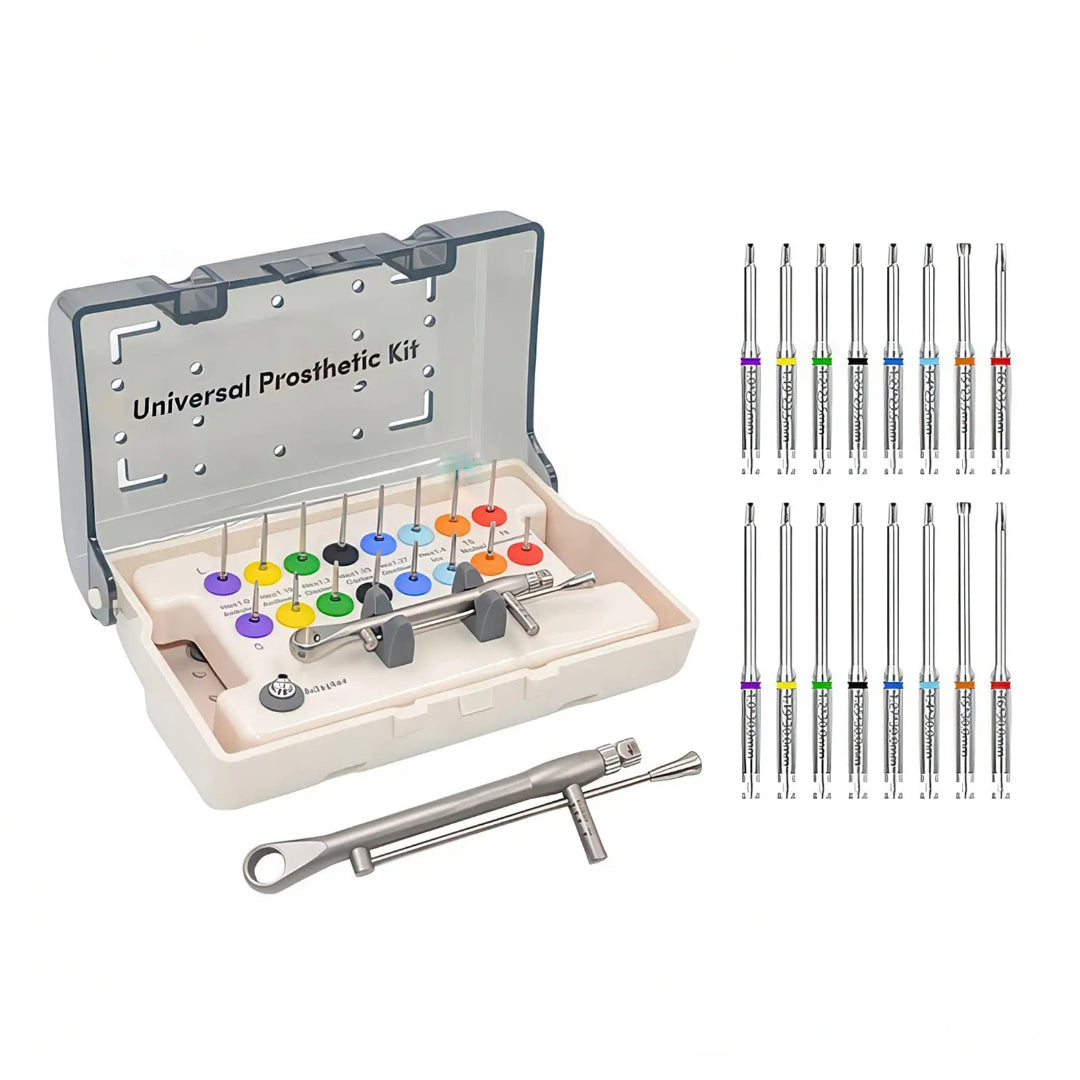 Universal Prosthetic and Implant Screw Removal Kits and Contra-Angle Torque Wrench with Adjustable Head Dentigear