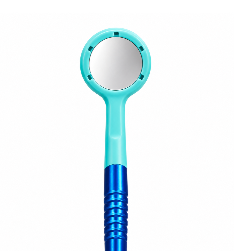 2-in-1 Dental Suction Mirror Kit — Mouth Mirror with Integrated Saliva Ejector, Metal Handle and 50 Disposable Heads