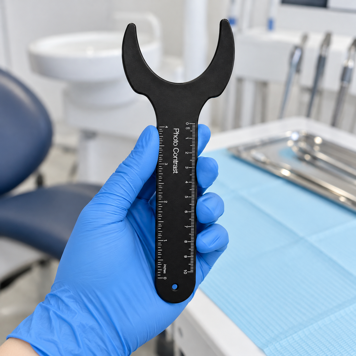 Anterior Contraster für die Dentalfotografie — Breiter schwarzer Hintergrund für Frontalaufnahmen des Lächelns, eloxiertes Aluminium (C-4D)