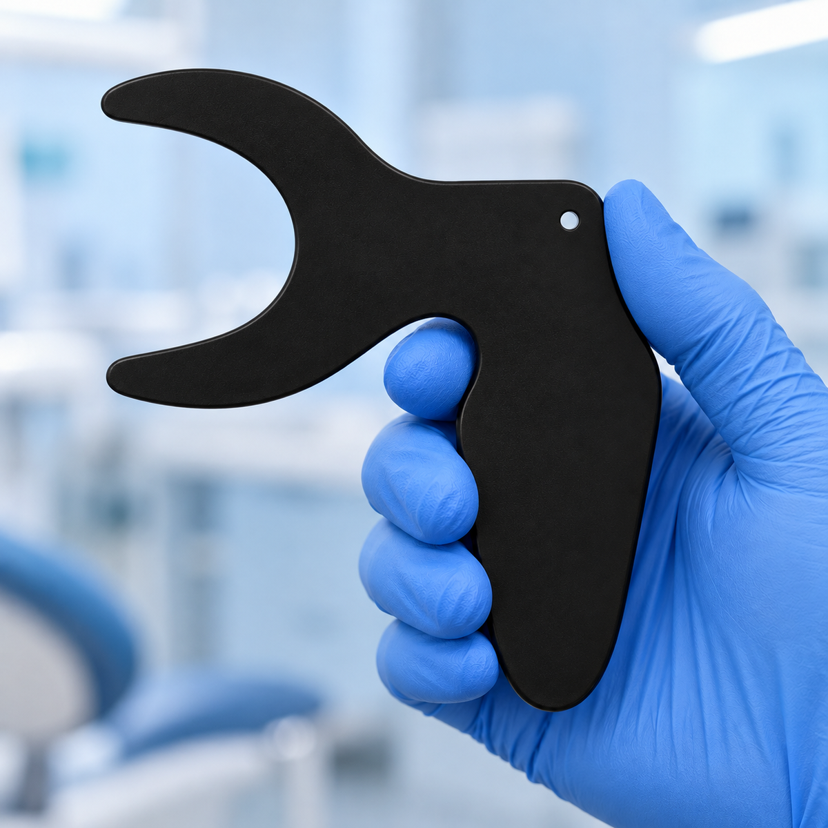 Wangenkontrastierer für Dentalfotografie — Hintergrund für seitliche Ansicht mit Wangenretraktion, eloxiertes Aluminium