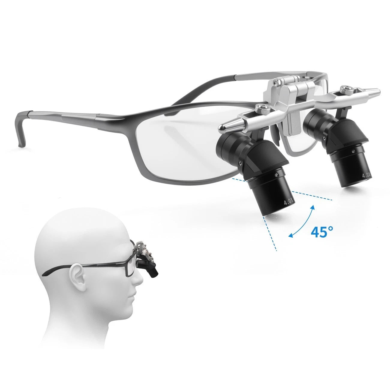 Adjustable Dental Ergo Loupes with LED Light — 4X, 5X, or 6X Magnification