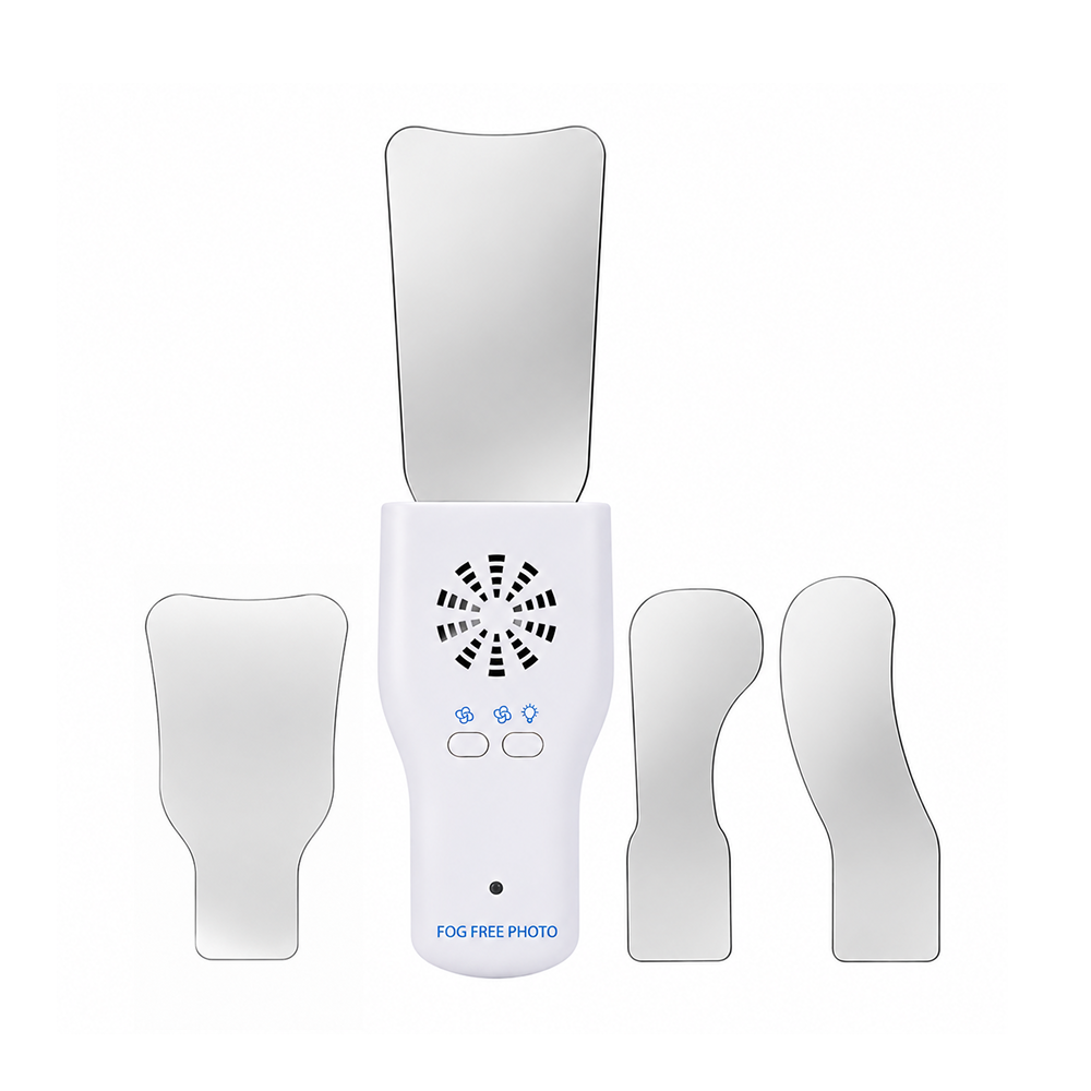 Anti-Fog Dental Photography Mirror with Electric Fan — Clears Fog in 5 Seconds, LED Light, 4 Interchangeable Mirrors