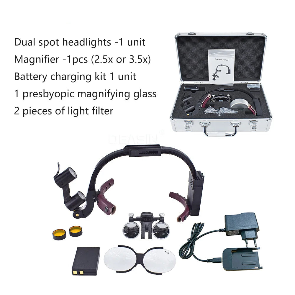 Adjustable Headband Binocular Loupes with 5W LED Light