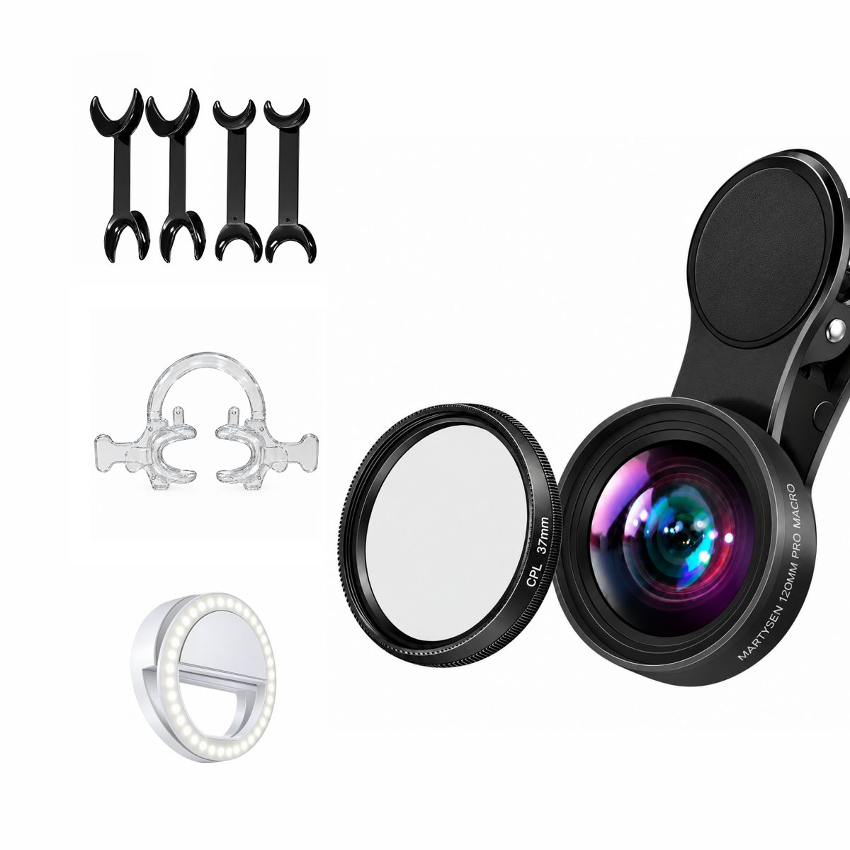 Mobiles Dentalfotografie-Set – 120-mm-Makroobjektiv, Ringlicht, Spiegel, Kontraster und Retraktoren für Smartphone-Aufnahmen