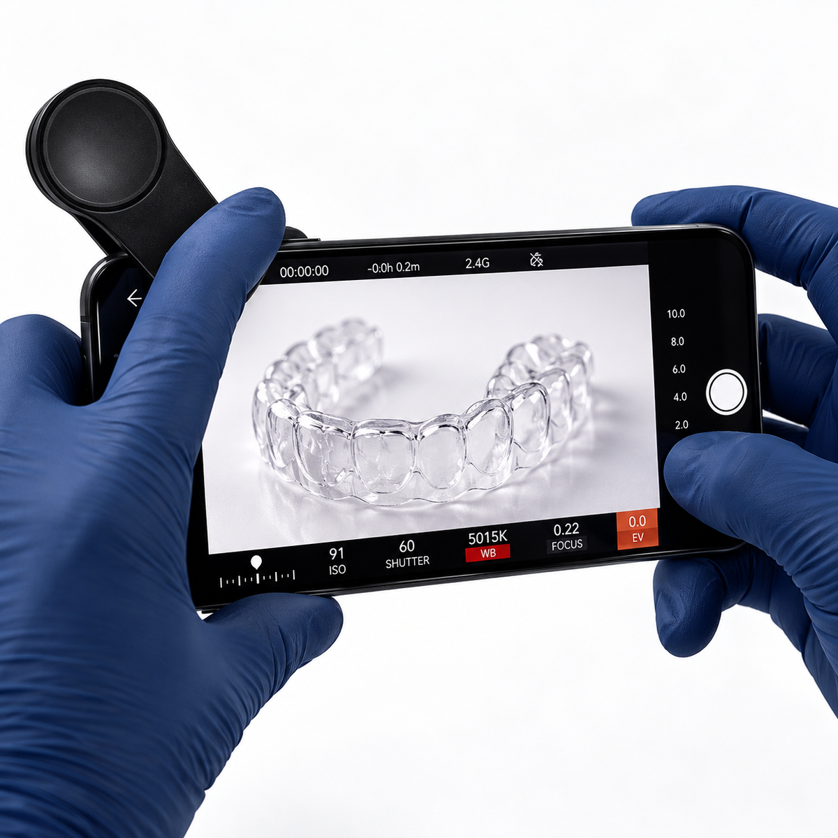 Mobile Dental Photography Set — 120 mm Macro Lens, Ring Light, Mirror, Contraster and Retractors for Smartphone Imaging