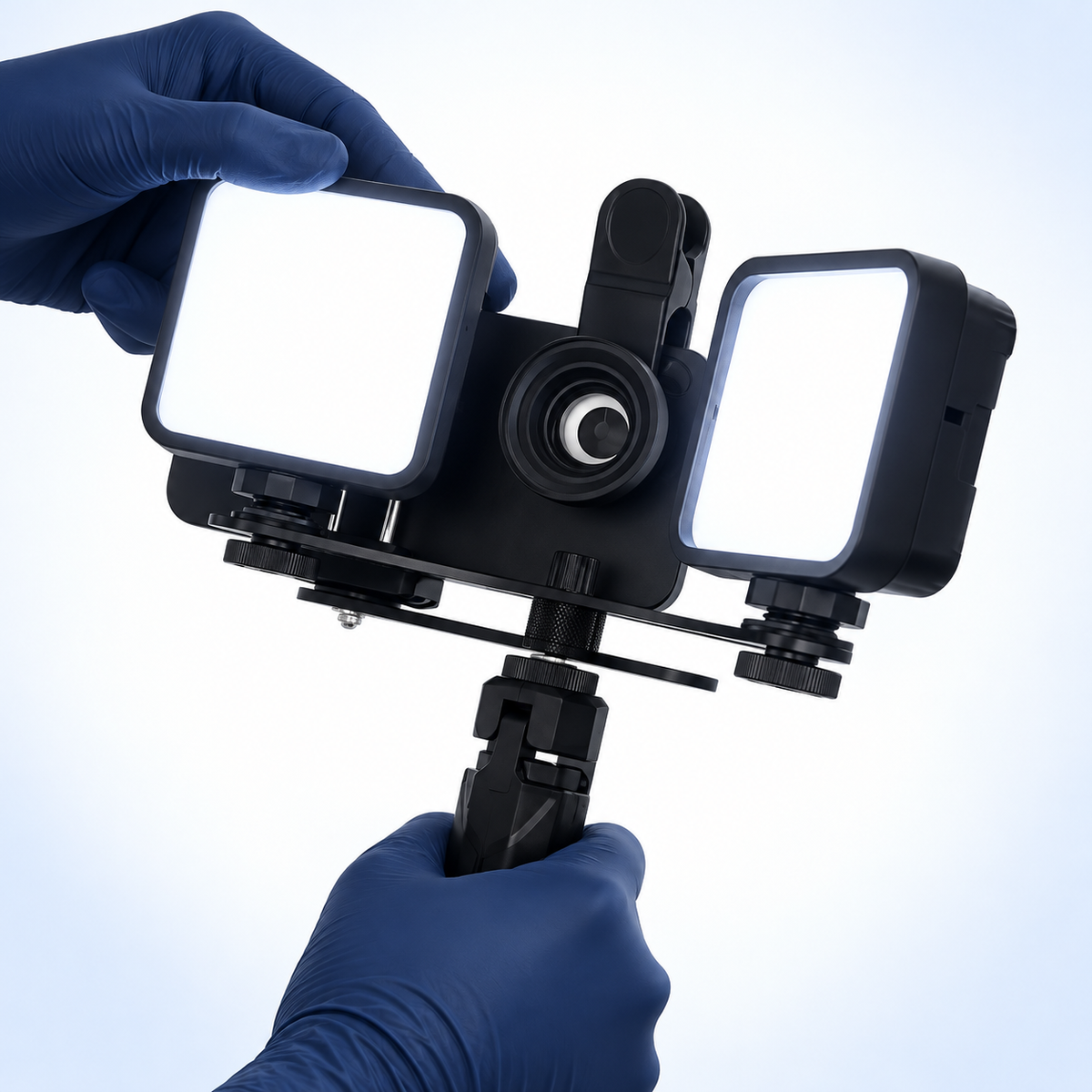 Dentiphoto Twin Light スマートフォン歯科撮影用 — 100 mmマクロレンズ・CPLフィルター付きデュアルLED、USB-C