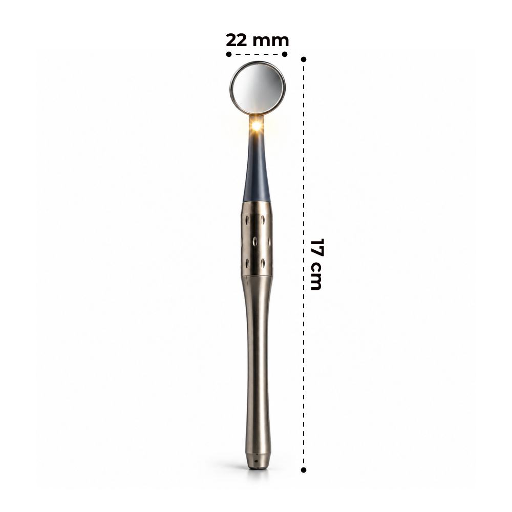 LED Antibeschlag-Dentalspiegel 22 mm — Luftbetriebenes Licht, Duale Luftstrom-Antibeschlagfunktion, 10 magnetische Ersatzspiegel