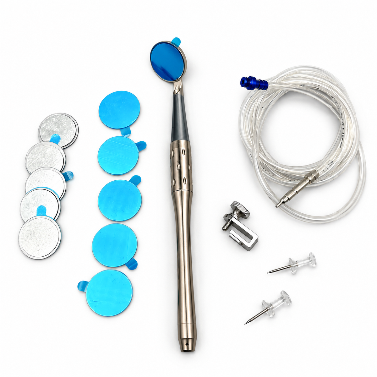 LED Antibeschlag-Dentalspiegel 22 mm — Luftbetriebenes Licht, Duale Luftstrom-Antibeschlagfunktion, 10 magnetische Ersatzspiegel