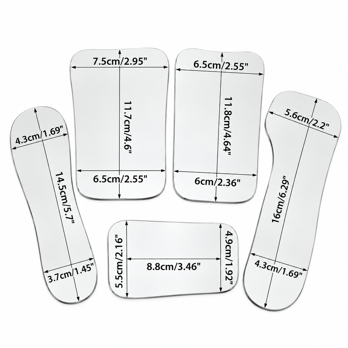 Set of 5 Intraoral Mirrors for Dental Photography — Occlusal, Buccal and Lingual, Autoclavable