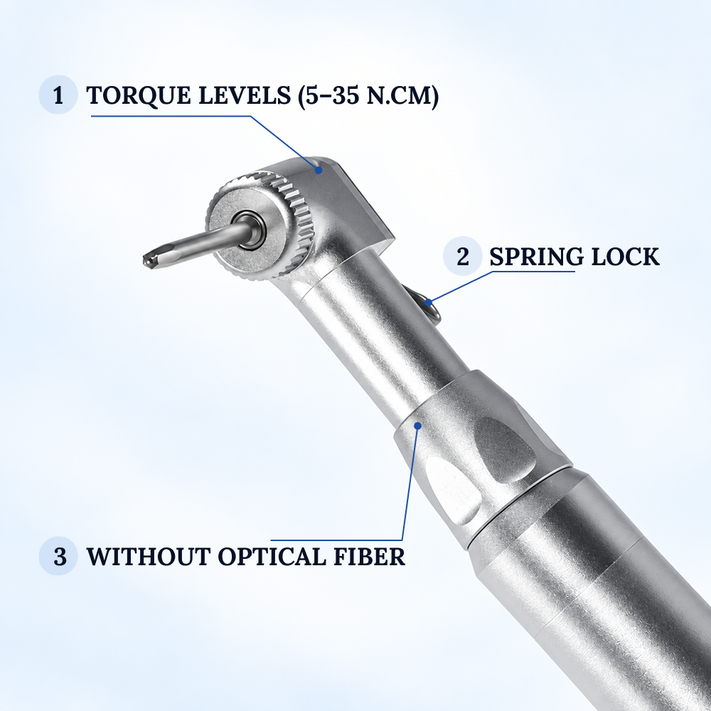 Torq Control Universal-Implantat-Drehmomentschlüssel-Set 5–35 N·cm – Winkelstückkopf, Click-Lock, 12 Präzisions-Schraubendreher