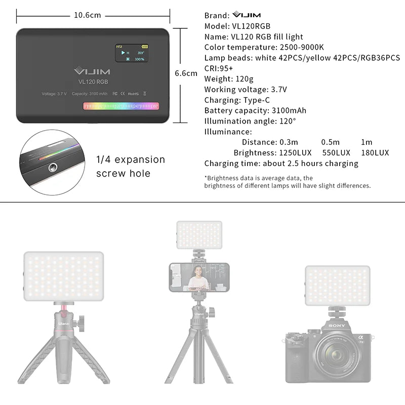 Luz de vídeo portátil para estúdio fotográfico