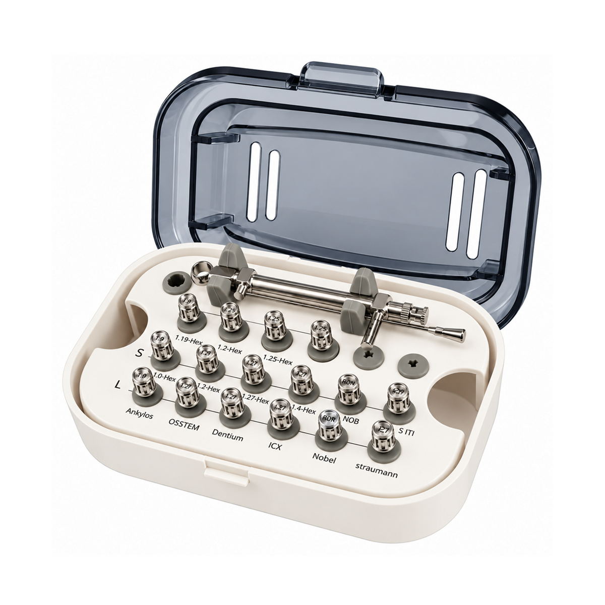 Universal Dental Implant Driver Kit with Torque Wrench 10-70 N·cm — 16 Drivers, Autoclavable at 135 °C, CE