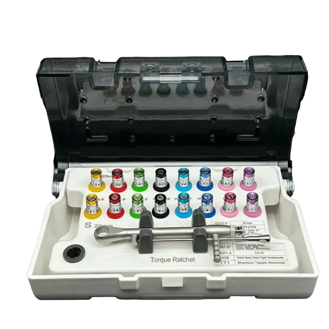 Universal Prosthetic and Implant Screw Removal Kits and Contra-Angle Torque Wrench with Adjustable Head Dentigear