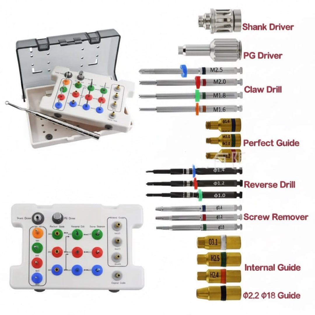 Universal Prosthetic and Implant Screw Removal Kits and Contra-Angle Torque Wrench with Adjustable Head Dentigear