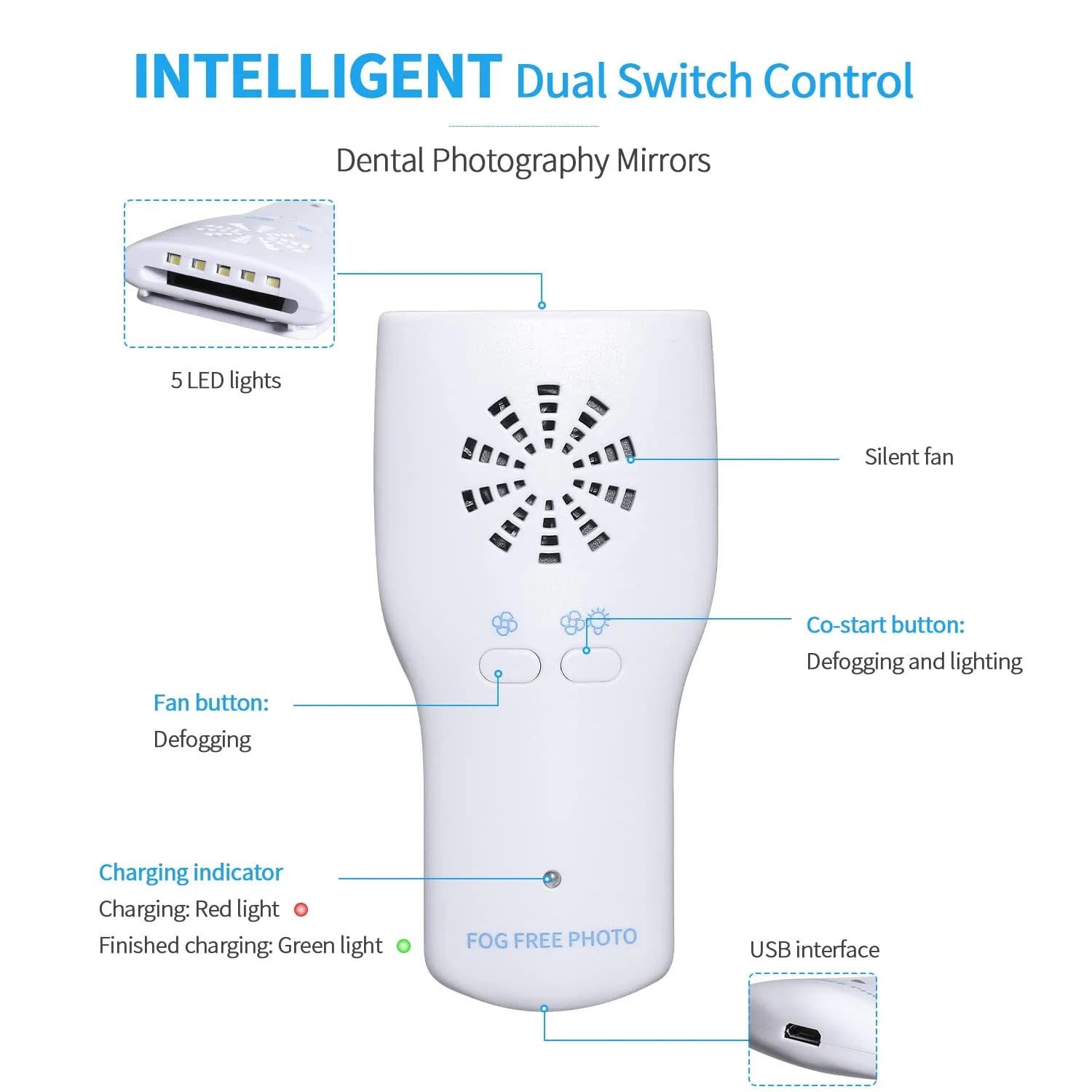 Espejo antivaho para fotografía dental
